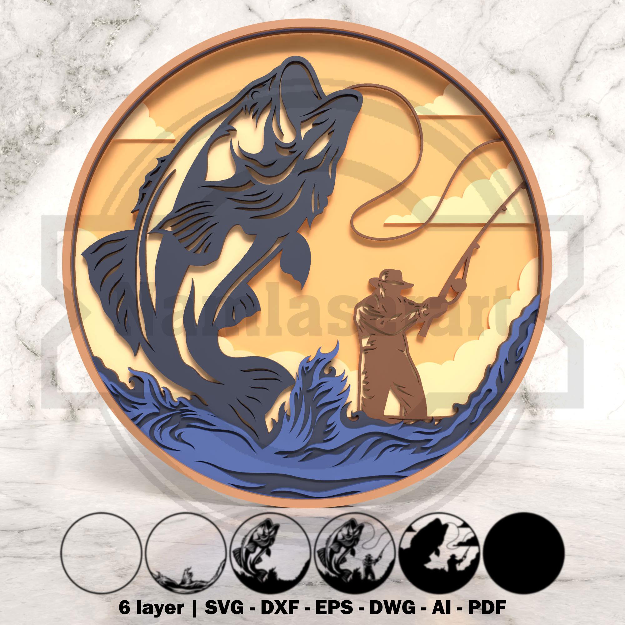 Fishing Laser Cut Files - Bass, Trout, Angler Scenes - SVG DXF PDF - Etsy