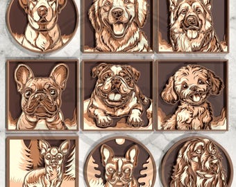 Dog Portrait SVG Bundle – 3D Layered Laser Cut Pet Wall Art – Digital Download