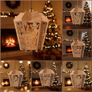 クリスマス吊り下げランタン SVG - レイヤード 3D レーザーカット ライトボックス (デジタルダウンロード)