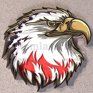 American Flag Eagle SVG: Layered Laser Cut File, Patriotic Wall Art
