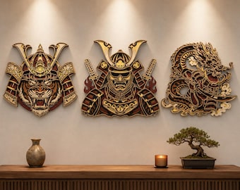 Mehrschichtiges Samurai Wall Art SVG Bundle, Tiger, Drache, Maskendekor (Digitaler Download)
