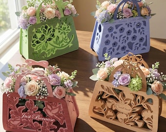 Decorative Flower Purse Box SVG, Handbag Floral Gift Basket File (Digital Download)