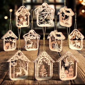 Christmas House Ornament SVG Bundle: Laser Cut Wood Decoration