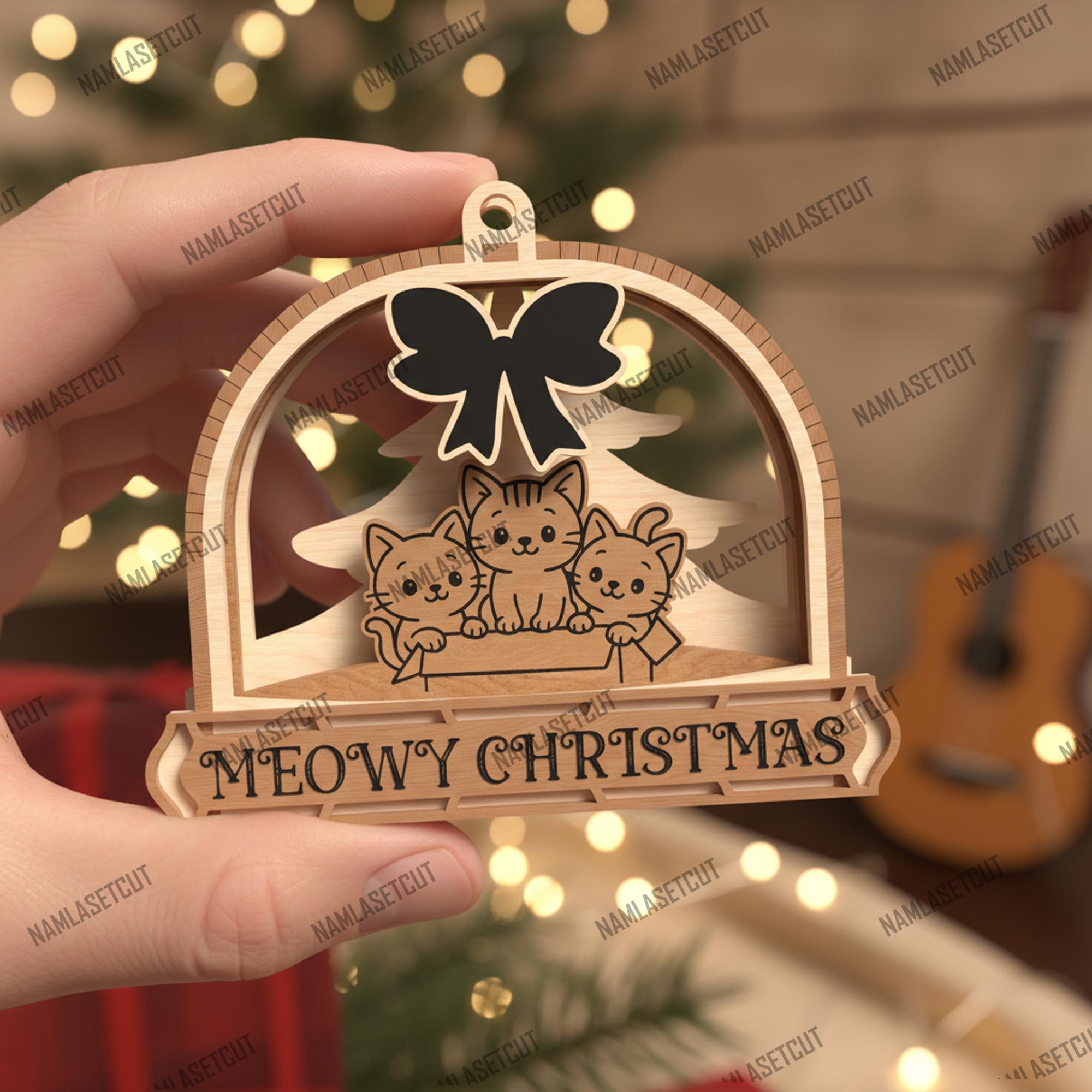 Meowy Christmas Cat Ornament SVG Bundle - 3D Layered Laser Cut Decor ...