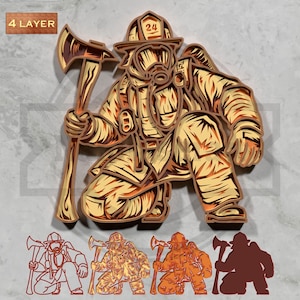 Kneeling Firefighter 3D Layered SVG , Fireman Axe Wall Art,Hero Fire Dept Gift,4 Layer Wood Design , Laser Cut SVG for Fire Dept Gift