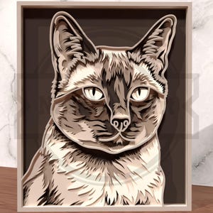 Siamesisk katt SVG laserskuren fil - 6-lagers husdjursporträtt - digital nedladdning