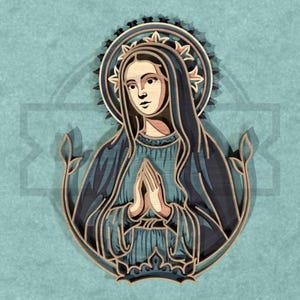 Jungfrau Maria Laser geschnitten SVG, mehrschichtige religiöse Wandkunst, katholische gesegnete Mutter Glowforge-Datei für Cricut, CNC, Holzdekor