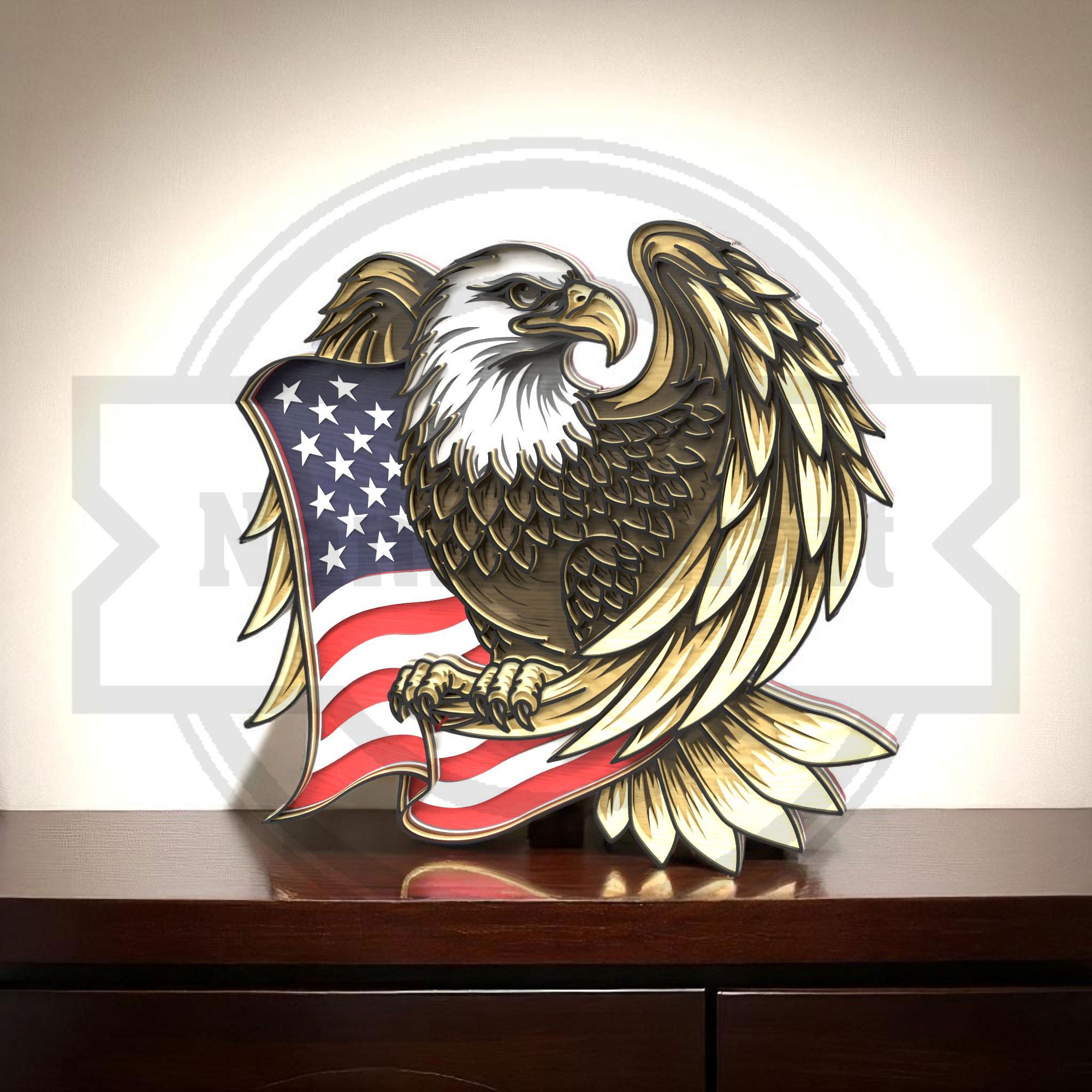愛国的な白頭ワシのSVG - レーザーカットのアメリカ国旗、独立記念日の