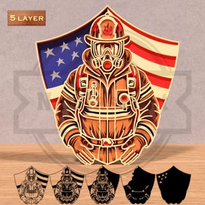 Firefighter Flag Shield 3D Layer SVG: Hero Gift, Laser Cut File