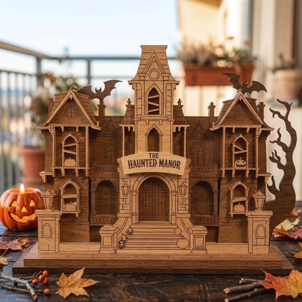 Layered Haunted Mansion Laser Cut File, Spooky Halloween Decor (Digital Download)