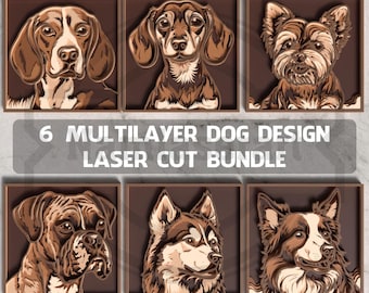 Dog Portrait SVG Bundle – 6 Multilayer Breed Designs Laser Cut Files – Digital Download