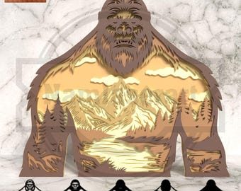 Bigfoot Mountain Layered SVG -  Sasquatch Laser Cut File  - Digital Download