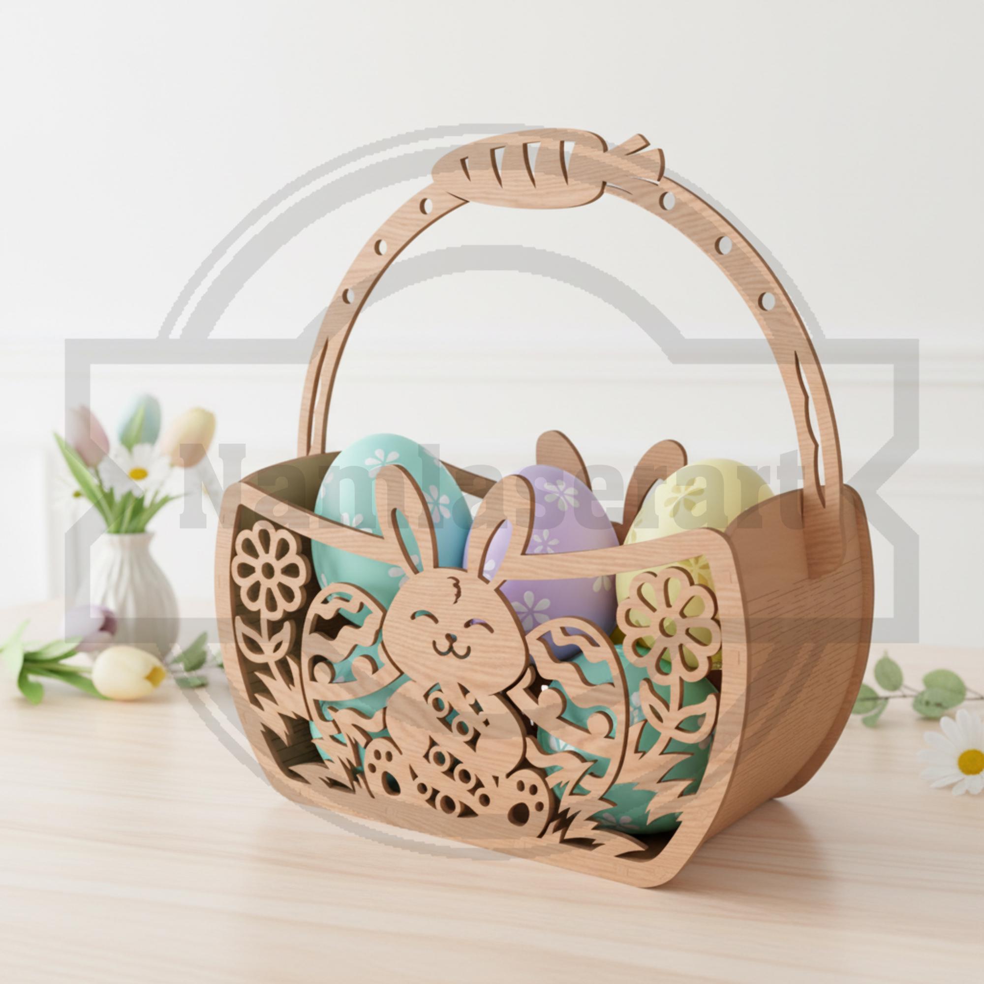 Bunny Easter Basket SVG – Laser Cut File, Wooden Gift Basket (digital ...