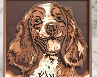 Cocker Spaniel SVG – Arte mural 3D cortado con láser en capas – Descarga digital