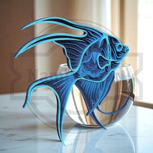 Layered Tropical Fish SVG , 3D Ocean Fish Laser Cut File , Angelfish Wall Art , CNC & Glowforge Digital Download