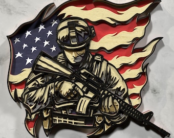 USA Soldier Flag SVG: Layered Patriotic Laser Cut File