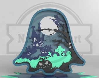 3D Layered Ghost Halloween Scene SVG -  Laser Cut File for 3mm Wood