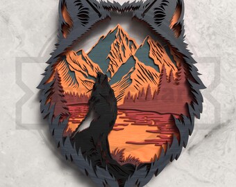 3D Layered Wolf Mountain Scene SVG – Laser Cut File (Digital Download)
