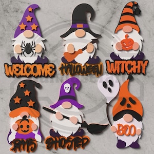 Halloween Gnome SVG Bundle , Layered Laser Cut Files , Cute Witch Gnomes ,Glowforge Halloween Decor