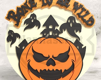 Straszny, warstwowy znak z dynią, plik wycinany laserowo na Halloween (projekt cyfrowy)