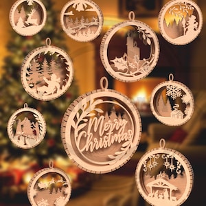 Christmas Ornament Bundle SVG – Multilayer Laser Cut Designs for Holiday Decor - Digital Download