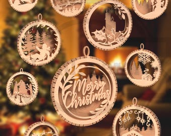 Christmas Ornament Bundle SVG – Multilayer Laser Cut Designs for Holiday Decor - Digital Download