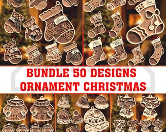 50 Christmas Ornaments SVG Mega Bundle : Laser Cut Files (Digital Download)