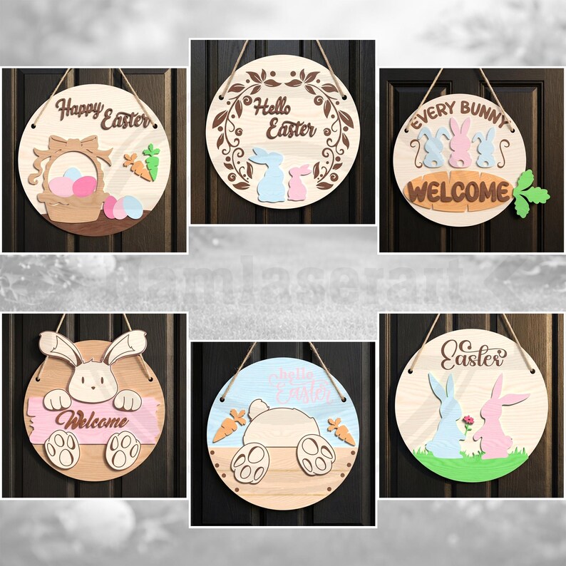 Bunny Easter Door Hanger SVG Bundle, Spring Welcome Sign (digital ...