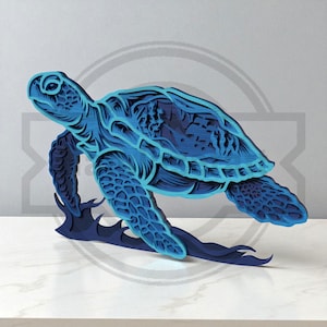 Geschichtete Meeresschildkröte SVG, 3D Meerestier Laser Cut Datei, Meereswildlife CNC Wandkunst, Glowforge Digital Download