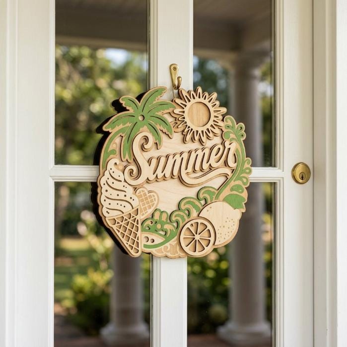Summer Door Hanger SVG Bundle, 3D Layered Wood Sign Laser Cut Files ...