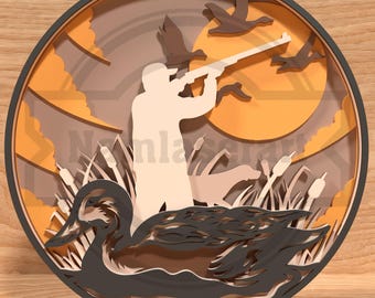 Layered Duck Hunting Scene -  Laser Cut File for Wall Art  - SVG DXF PDF