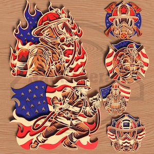 Firefighter 3D Layered SVG Bundle: American Flag Laser Cut Files (Digital Download