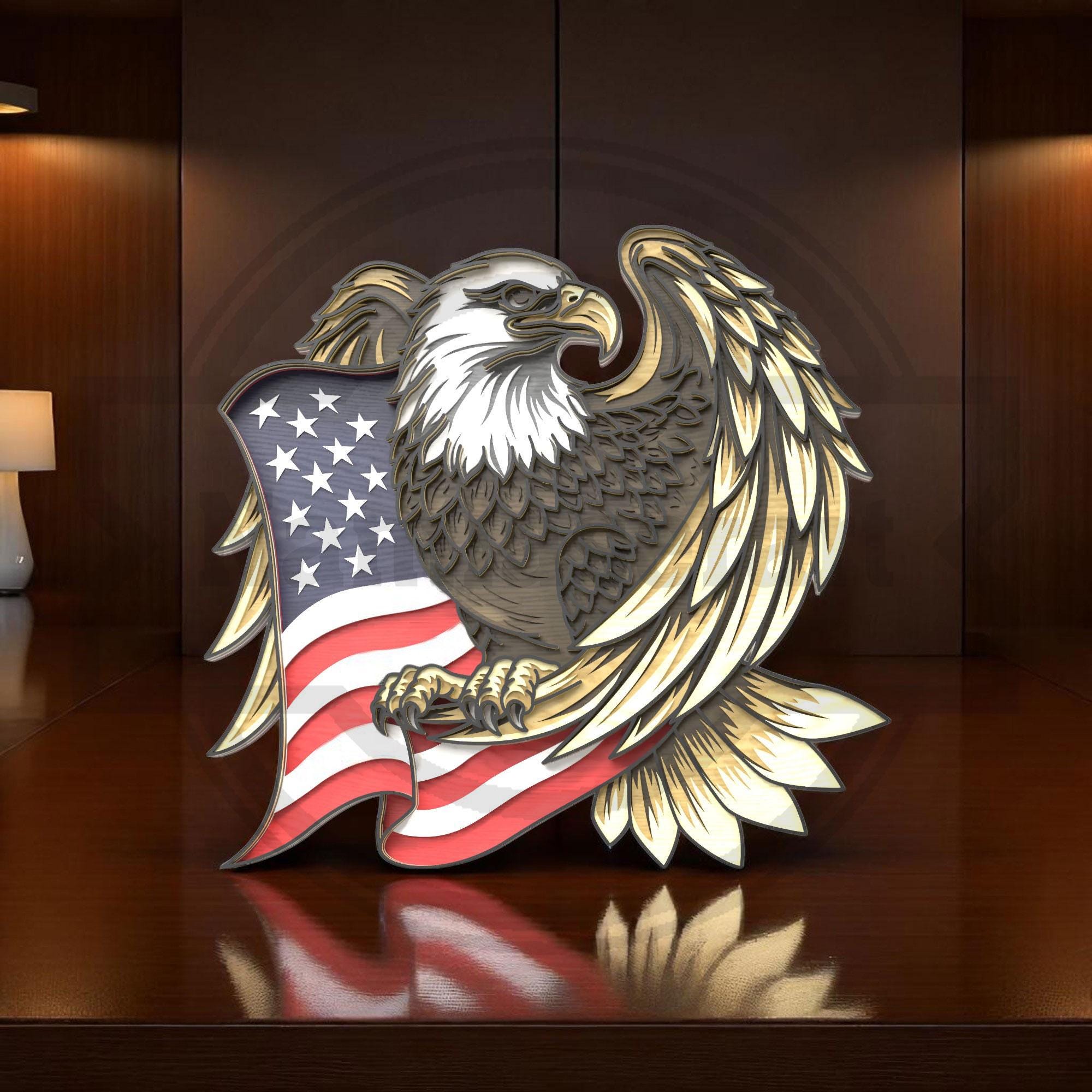 Patriotic Bald Eagle SVG - Laser Cut American Flag, Independence Day ...