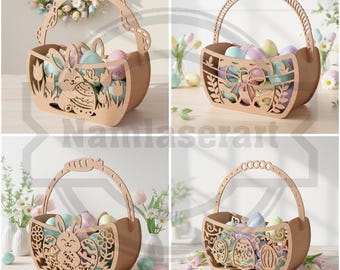 Bunny Easter Basket SVG – Laser Cut File, Wooden Gift Basket (Digital Download)