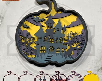 Haunted House Pumpkin -  3D Halloween Laser Cut Wall Decor  - Digital Download