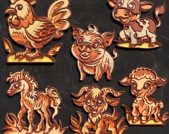 Paquete SVG de animales de granja - Archivos cortados con láser 3D - Descarga digital