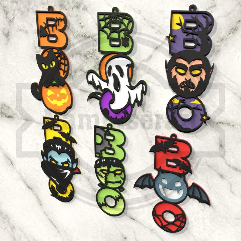 Halloween BOO Sign Laser Cut File Bundle, a Spooky SVG for Ornaments ...