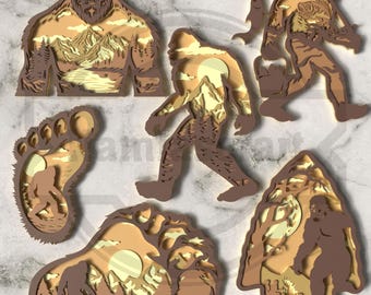 Bigfoot Layered SVG Bundle -  Sasquatch Laser Cut Files, Cabin & Camping Art  - Digital Download
