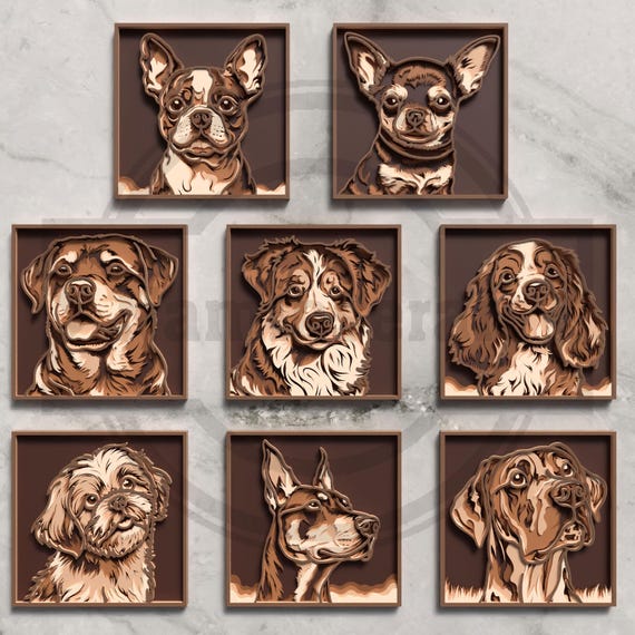 Dog Wall Art SVG Bundle – 3D Layered Laser Cut Files – Digital Download