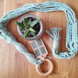 Boho Macrame Plant Hanger, Recycled Cotton Rope, Sage Green Indoor Planter