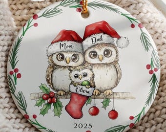 Family Owl Ornament Personalized First Christmas as Family of 3 4 5 6 7 Christmas Ornament Custom Family Name Keepsake Family Xmas Ornament