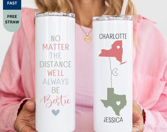 Personalized Best Friend Tumbler, Custom Name Long-Distance Bestie Drinkware, Friendship Moving Away Gift, BFF Birthday Gift for Her