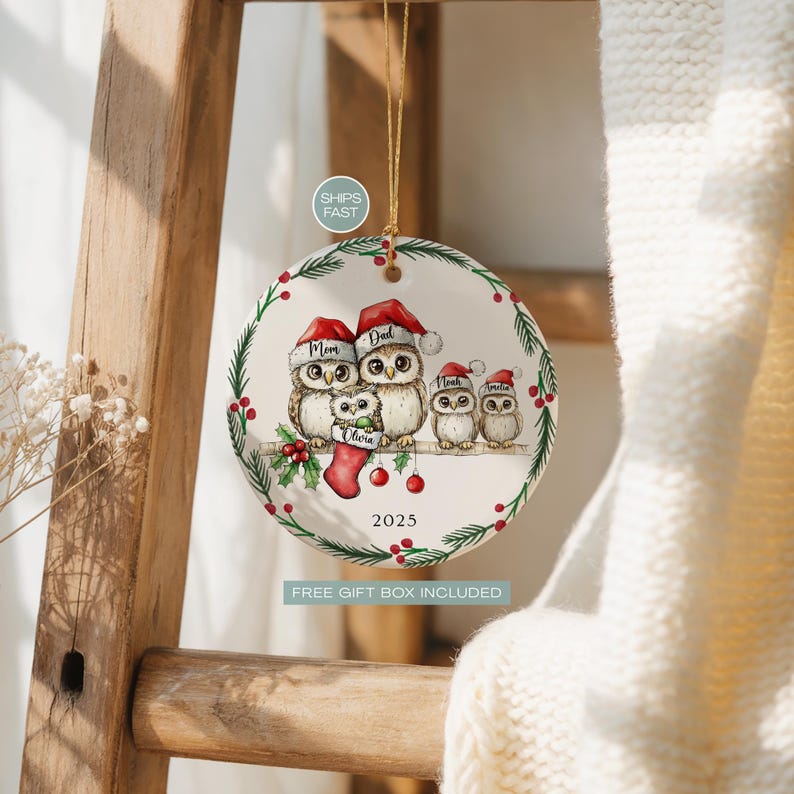 Family Owl Ornament Personalized First Christmas as Family of 3 4 5 6 7 ...