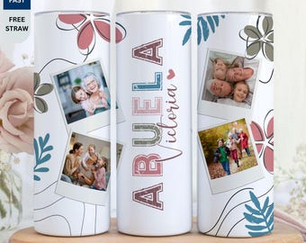 Personalized Photo Abuela Tumbler, Custom Name Floral Spanish Grandma Drinkware, Hispanic Family Gift, Gift from Grandkid, Grandmother Gift