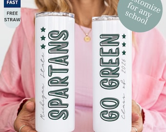 Personalisierter Universitäts-Team-Maskottchen-Becher mit Strohhalm, individueller Name College-Bett-Partytasse, Abitur-Geschenk, Schulanfang-Geschenk