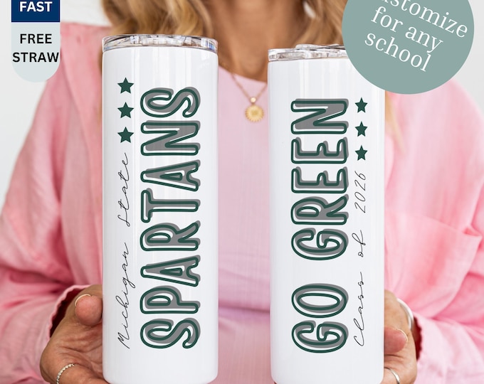 Personalized University Team Mascot Tumbler with Straw, Custom Name College Bed Party Cup, High School Graduation Gift, Back to School Gift