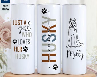 Personlig Siberian Husky mamma-tumbler – Anpassat husdjursnamnporträtt - Gåva till hundälskare - Gåva till adoption av husdjur - Födelsedagspresent till mamma