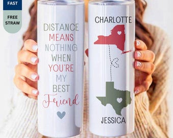 Personalized Best Friend Tumbler, Custom Name Long-Distance Bestie Drinkware, Friendship Moving Away Gift, BFF Birthday Gift for Her