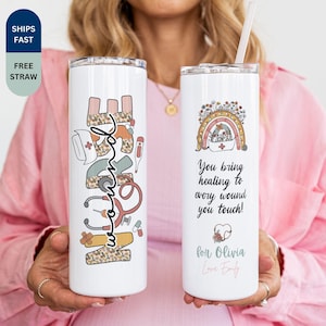 Personalized Floral Wound Nurse Tumbler, Custom Name Burn Nurse Care Drinkware, Coworker Gift, Medical Worker Appreciation Week Gift