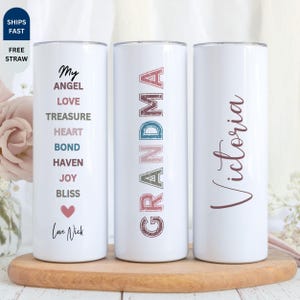 Vaso personalizado para abuela con pajita, vaso vintage con nombre personalizado para abuela, regalo de nietos, regalo para mamá
